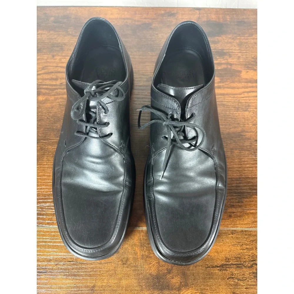 Hugo Boss Mens Black Leather Moc Toe Derby Shoes Made‎ in Italy Size 9.5